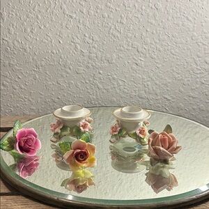 Floral Porcelain Candle Holders and floral figurines Bloomcore 5 piece set